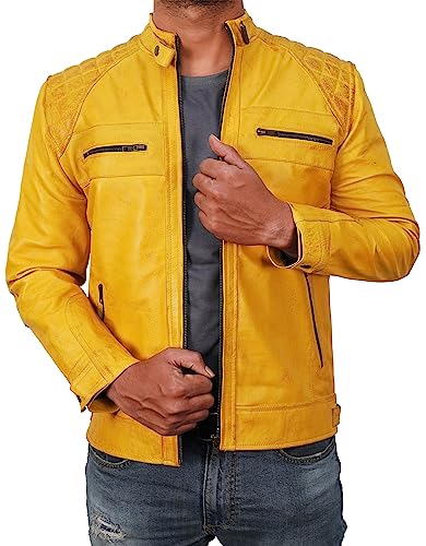 Image of Mens Vintage Retro Biker Cafe Racer Jackets - Diamond Quilted Style Genuine Leather Motorcycle Jacket