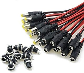 WMYCONGCONG 20pcs Male & Female Red Black DC Power Adapter 22 AWG for CCTV DVR Camera Lead Plug Pigtail Cable and 10pcs DC Power Jack Socket Female Panel Mount Connector 2.1x5.5mm