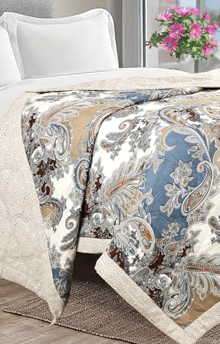 Image of Amazon Brand - Umi Ultrasonic 280tc All Season Ultra Supersoft King Size bedcover /Rajaai Quilted Bedspread Ac Blanket /Comforter for Double Bed Durable and Lightweight 220 x 230 Cm, Silver & Beige
