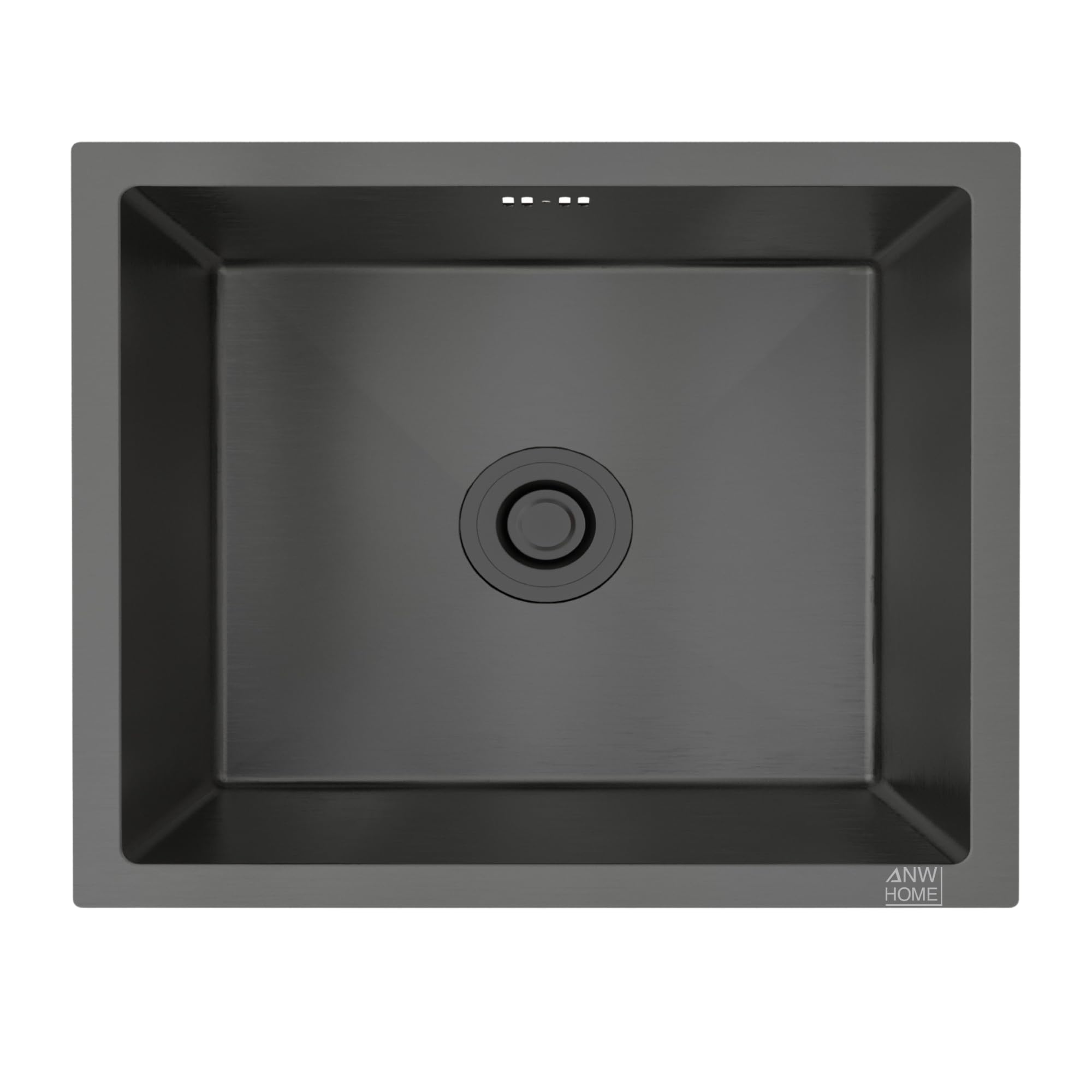 ANW HOME Lavello Cucina 1 Vasca 49x44 cm, Nero | Incasso/Sottotop, Rivestimento Nano, Spessore 3,0/1 mm, Profondità 22 cm, Con Sifone