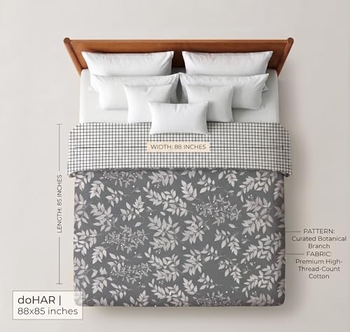 Image of HOMEKART Premium 100% Cotton Dohar for Double Bed | Reversible AC Blanket | Lightweight All Season Comforter | Soft & Breathable Summer Quilt for Adults | 150 GSM | 88 x 85 Inches (Graphite Willow)