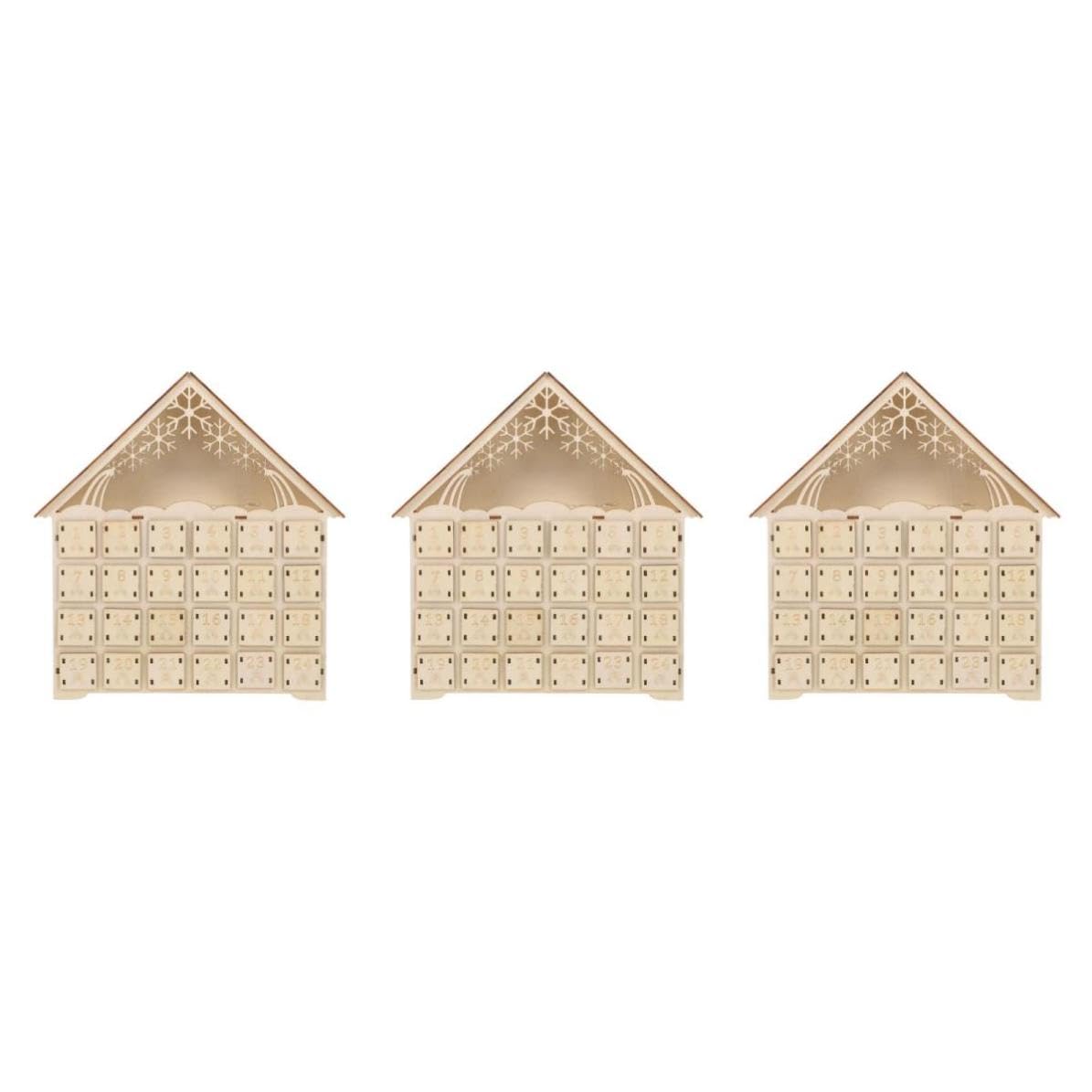 SHINEOFI 3 Stück LED Adventskalender mit 24 Schubladen, Dekorativ, 2025 | Beleuchteter Weihnachtskalender, Wiederverwendbar mit Boxen, für Mantel