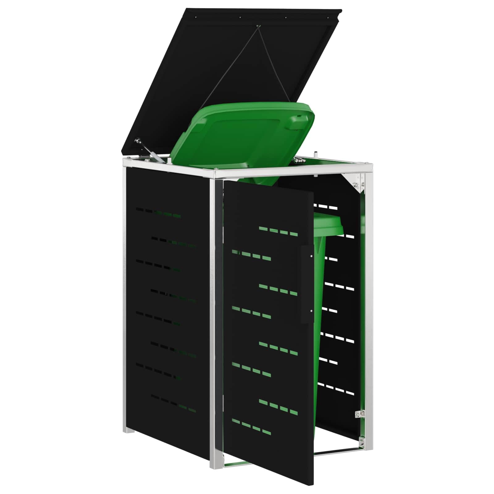 Mülltonnenbox 240L Schwarz Erweiterbar | Soft-Close Deckel, Magnetverschluss, Lüftungspanels, Kabelverbindung für Außenbereich