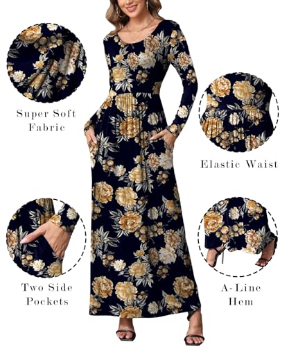 Image of EUOVMY Women's Long Sleeve Loose Maxi Dresses Casual Long Dresses with Pockets