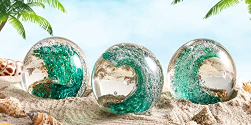 Eustuma Hand Blown Glass Figurines Ball Ocean Waves,Office Paperweight Glass For Desk,Home Decor Collectible,Aquarium Decor,Office Decor Ocean Lovers #TOP4