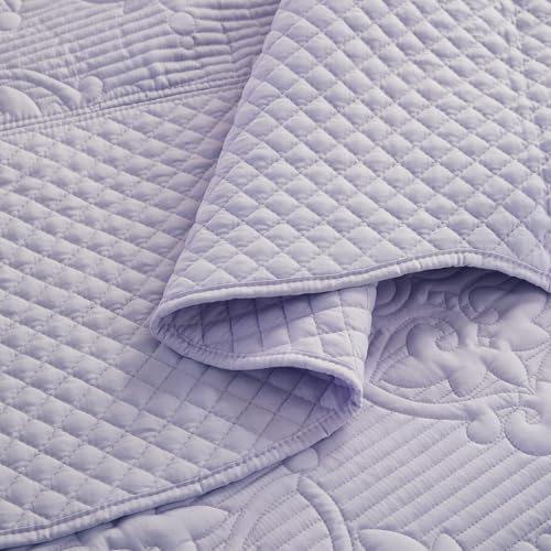 Image of EVENHUG Oversized King Bedspreads California King Quilt Set with Pillow Shams Extra Wide Large King Size Quilts Lightweight Coverlet Bedding Sets Purple 120 inchx120 inch