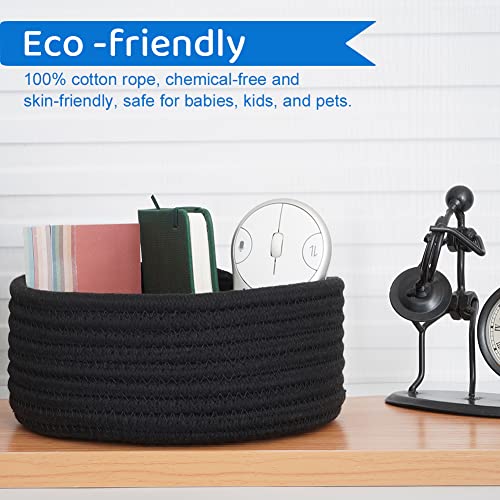 Image of 2-Pack Small Woven Storage Baskets, 7.5 Inch Round Cotton Bins for Organizing Jewelry, Desk Accessories and Baby Items