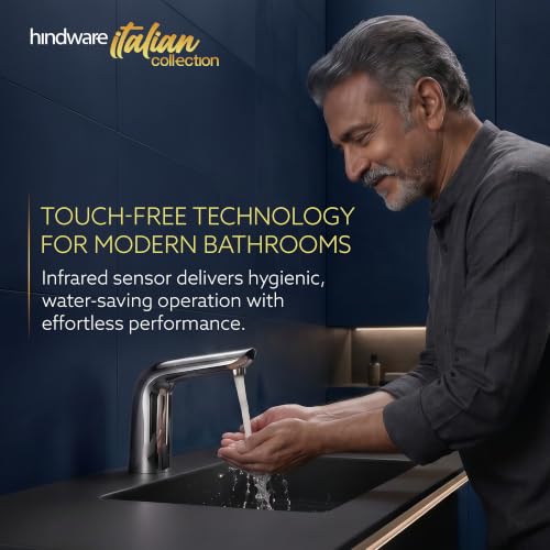 Image of Hindware Touch Free Sensor Pillar Tap F240003CP for Bathroom | Made of Brass | Infra Red Sensor | Water Saving | Fluid Sensible Range | 12-Year Manufacturer Warranty