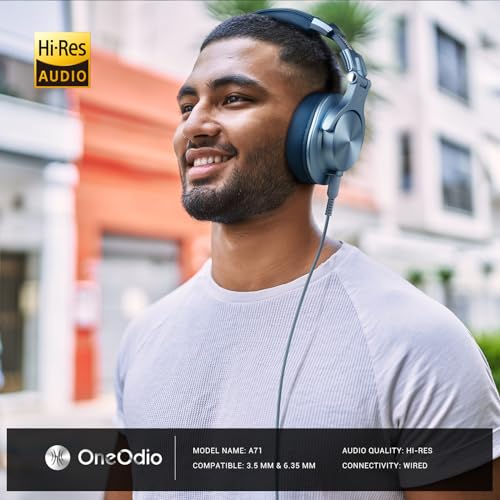 OneOdio A71 Hi-Res Studio Recording Headphones - Wired Over Ear Headphone with SharePort, Monitoring Mixing Foldable Headset with Stereo Sound, 3.5/6.35MM Jack for PC Computer DJ Guitar-Sky Blue