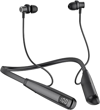 Sport Neckband Headphones Bluetooth 5.3 in Ear 100 Hours Working Time with LED Battery Indicator Magnetic Neckband Wireless Stereo Headset IPX5 Waterproof for Sports/Workout/Office