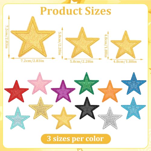 AUGSUN 36pcs Glitter Star Iron on Patches Clothing Embroidered Colorful Shiny Star Sew on Patches Applique Repair Patch DIY Crafts for Clothing Jacket Jeans Pants Dress Backpack Hat Decorations