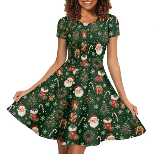 Image of Forchrinse Summer Dresses for Women Crew Neck Short Sleeve Midi Dress Casual Beach Vacation Sundress