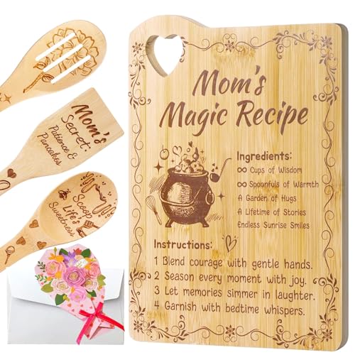 Mothers Day Gifts for Mom - Personalized Engraved Bamboo Cutting Board Set Gifts for Mama from Daughter,Cute Cutting Board Utensil Set Kitchen Decor,Mothers Day Kitchen Gadgets,Birthday Gift for Women