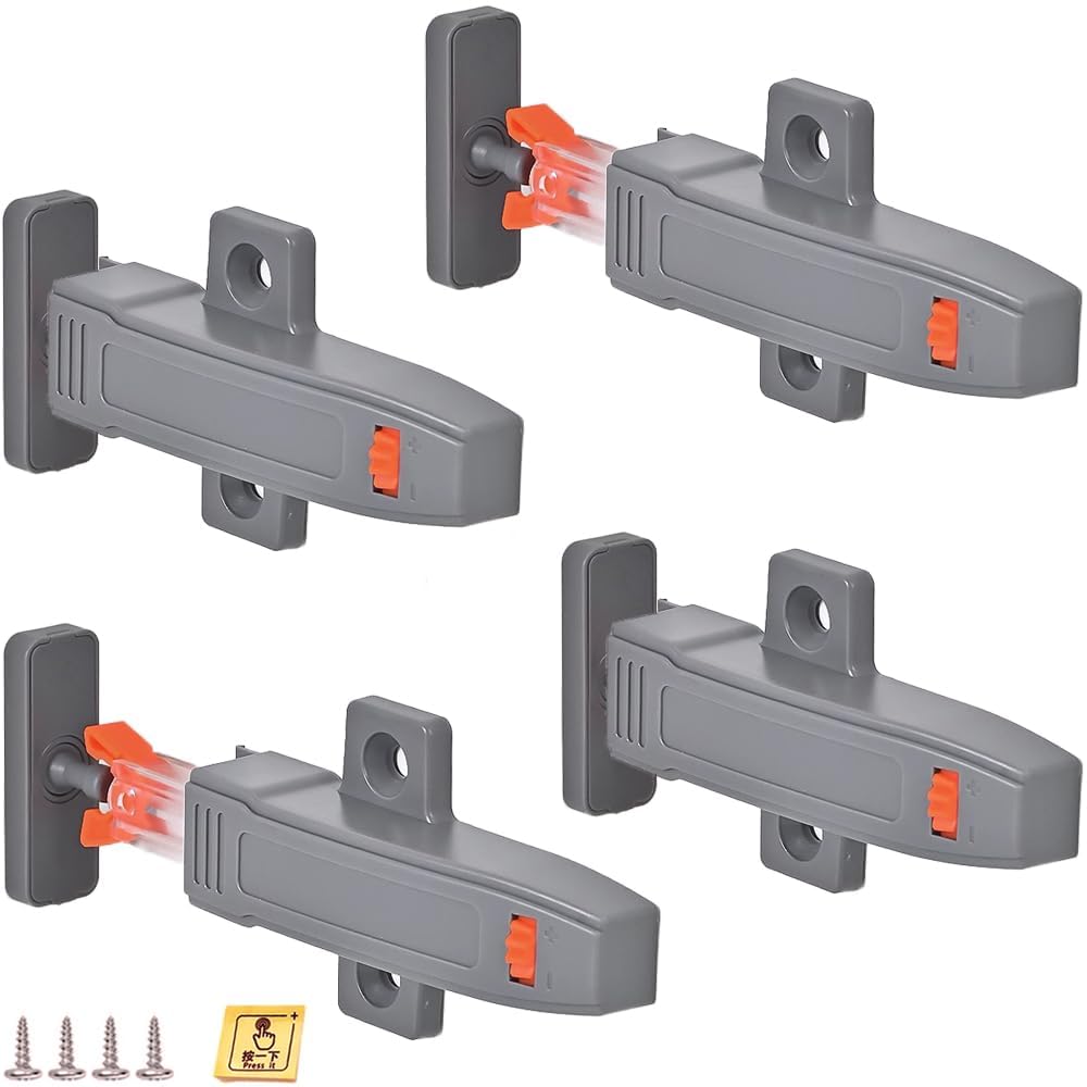 KASTWAVE Self-Closing Push to Open Cabinet Hardware, 4 Pack Push to Open Door Latch Heavy Duty Push Latches for Hidden Door, Push Release Drawer Pull Touch Lock Tip On RV Closet Close Strong Pop Out