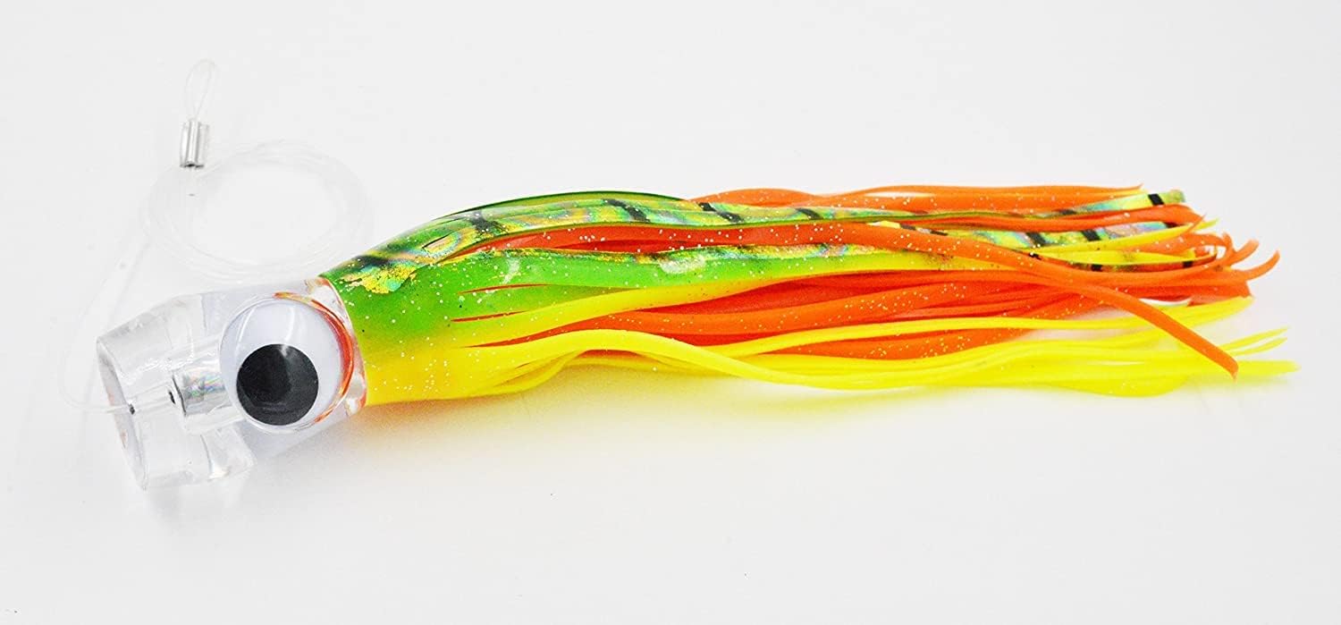 Fishing Lure Set of 6 Trolling Saltwater Skirted Lures: Rigged Lures and Black Bag Included. Catch Any Predatory Pelagic Fish in The Ocean Including Dolphin, Tuna, and Wahoo!