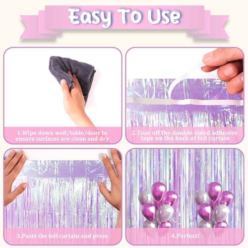 Image of Voircoloria 2 Pack Iridescent Purple Foil Fringe Curtains, Glittering Tinsel Streamers Party Decorations,Mermaid Fringe Backdrop for Gir's Birthday, Bachelorette, Baby Shower Theme Party