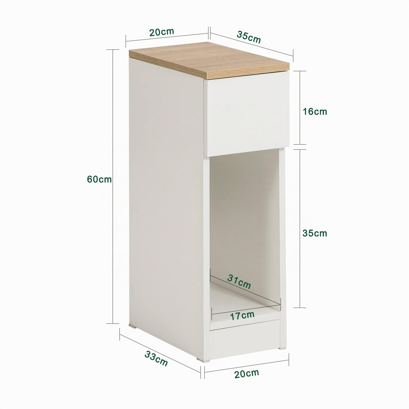SoBuy Lot de 2 Table de Chevet étroite 20 cm avec tiroir Table de Nuit Gain de Place & Chevet de lit pour Petits espaces Chambre Salon Blanc 20x35x60 cm FBT111-WNx2