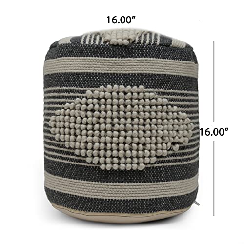 TREATLIFE HOME Handcrafted Diamond Fabric Pouf for Comfort & Style, Durable Wool and Cotton Blend, Beige and Dark Grey, Home Decor