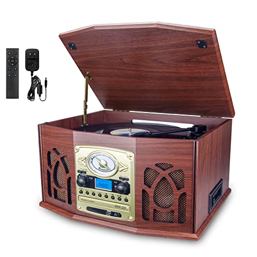 Bigmonat Record Player With Speakers, Turntable With Fm Stereo Radio, Multimedia Center With Remote, Vintage Portable Phonograph Player, Cd/Mp3/Cassette Tape Player #TOP20
