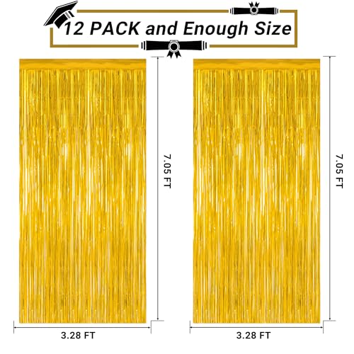 Image of 12 Pack 2026 Graduation Decorations, 3.28 FT x 7.05 FT Gold Backdrop Curtains, Metallic Class of 2026 Backdrop Fringe Curtains Foil Streamer, Gold Grad Decorations 2026 Party Supplies