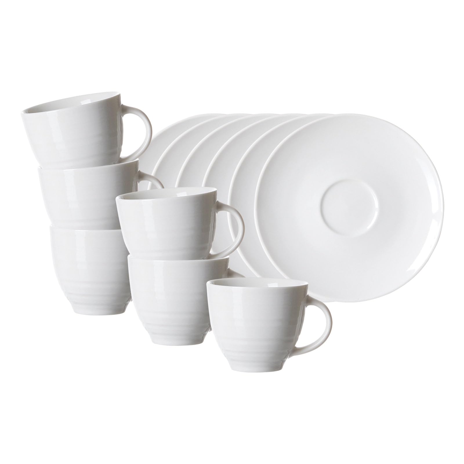 Ritzenhoff & Breker Suomi Espressotassen mit Untertassen 6er Set, 90 ml, Espresso-Set für 6 Personen, Feine & ausgeprägte Reliefierungen, Skandinavisches Design, Porzellan, Cremeweiß