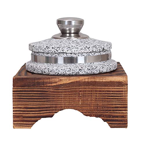 Cuenco coreano de piedra de granito con tapa y base de madera, cacerola de cerámica resistente para cocina coreana, olla de arcilla de 6 pulgadas para cocinar