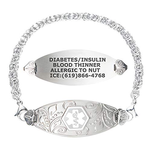 Divoti Custom Engraved Medical Alert Bracelets for Women, Stainless Steel Medical Bracelet, Medical