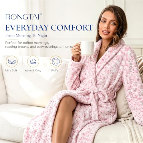 Image of RONGTAI Womens Bathrobe Ladies Fleece Plush Warm Long Robes Fleece Nightgown Sleepwear