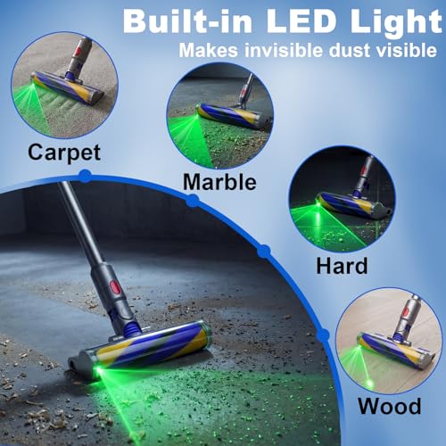 Image of LED Fluffy Soft Roller Cleaner Head Replacement for Dy-son V7 V8 V11 Animal V15 Detect V10 Cyclone Vacuum, Upgrade Green Light Dust Detect Anti-Tangle Quick Release Brush Attachments Parts