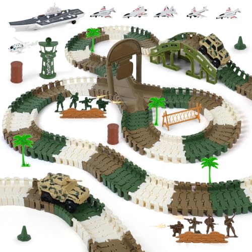 Image of Military Race Car Track Set, 240+ PCS Army Track Toy for Kids Ages 3-7