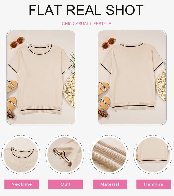 Image of SHEWIN Womens Tops Trendy Short Sleeve Shirts Crewneck Lightweight Knit Sweater Top Business Casual Outfits