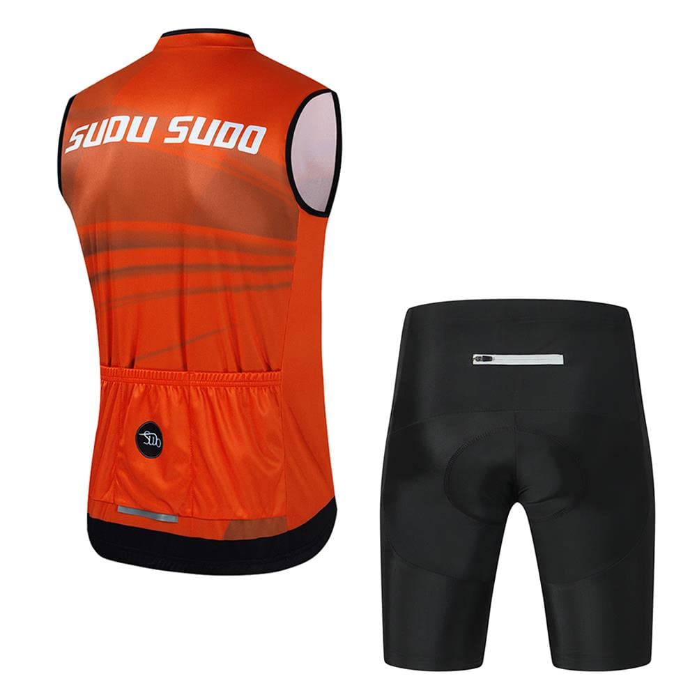 Men's Cycling Jersey Set Sleeveless Bike Shirts Tops Cycling Vest Bicycle Clothing Shorts with Gel Padded