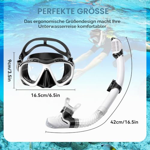 YGVQN Schnorchelset Erwachsene, Panorama Maske 180° & Dry Top Schnorchel, Anti-Fog Tauchmaske mit Gehärtetem Sicherheitsglas, Taucherbrille für Damen Herren, Schnorcheln Strandurlaub Mittelmeer