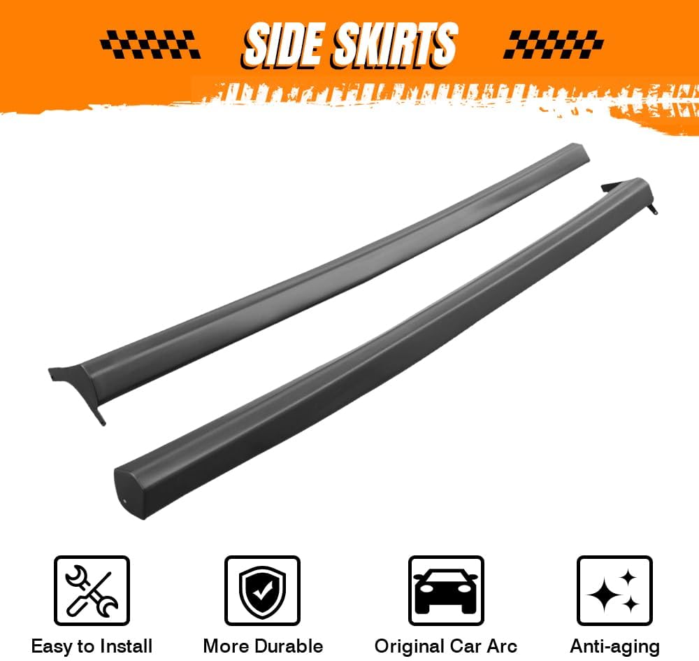 Side Skirts, Compatible with 2001-2005 Honda Civic 2 & 4 Doors, PU Unpainted Black Rocker Panel Side Splitter Bottom Line