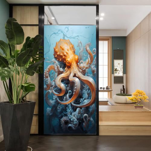 Vinilo Decorativo de Privacidad Octopus Azul Ocean 17.7x23.6 pulg miniatura 6