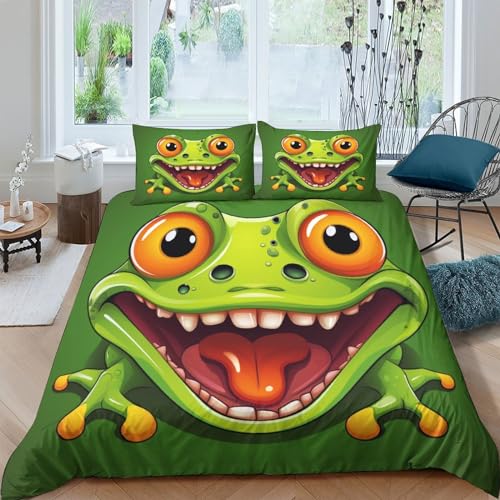 Parure de couette 220x240 grenouille avec 2 taies d'oreiller grand lit