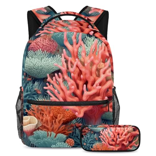 Sac à dos coraux profonds et trousse ensemble scolaire ado pour collège et voyage