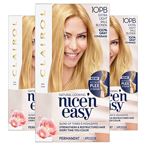 Clairol Nice'n Easy Permanent Hair Color, 10PB Extra Light Pale Blonde, 3 Count