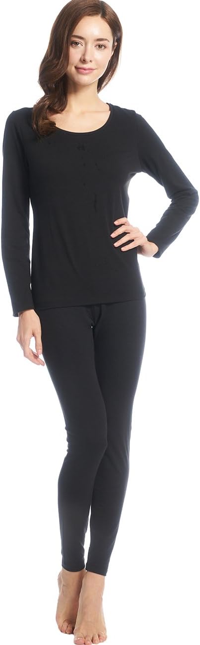 SANQIANG Women's Thermal Underwear Set Cotton Base Layer Top & Bottom (2XL=US L, Black)