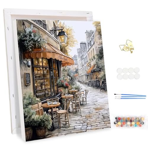 MEIYUDA Pintar por NSJFS Adultos com moldura vista de rua paisagem, DIY Painting by Numbers Kits quadros por números, pintura de bricolage sobre tela com pincéis decoração para a casa 30 x 40 cm
