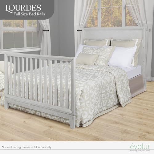 Image of Evolur Full-Size Bed Conversion Rails, Designed & Tested Cribs, Durable Hardwood Build with Secure Mattress Slats, Easy Assembly - Barnwood