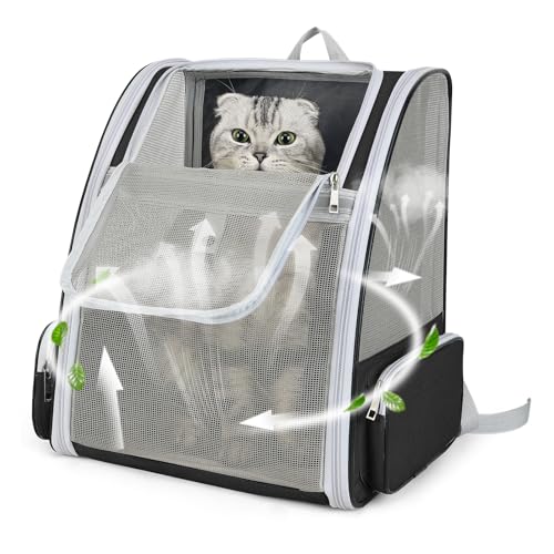 Cat Backpack Carrier Large Pet Backpack for Small Dog Medium Cat Puppy Kitten Bunny up to 15lbs, Ventilated Mesh Dog Collapsible Travel Backpack for Hiking Walking Outdoor