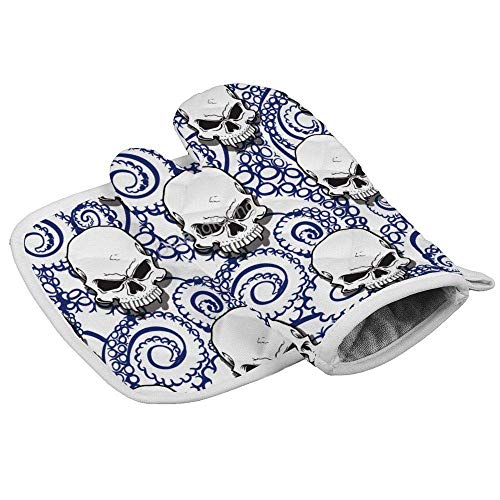 Uytrgh - Guante de cocina resistente al calor con pulpo azul y calavera de azúcar, 2 unidades