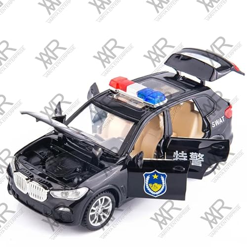 Image of 1:32 Scale BMW X5 Police Toy Car | Metal Pullback Diecast Car for Kids with Openable Doors, Sound, Light Effects Toy for Car Enthusiasts (Color As Per Available), Black