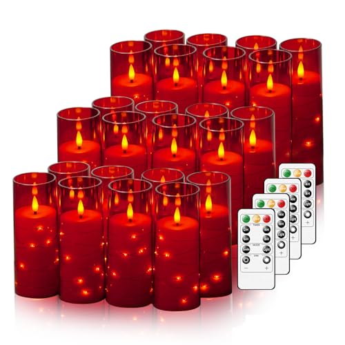 Image of Nimiko Flickering Flameless LED Candles,Battery Operated Candles 24 Pcs with Embedded Star String,Acrylic LED Pillar Candles with Remote,Suitable for Home Decoration to Create an Atmosphere (Red)
