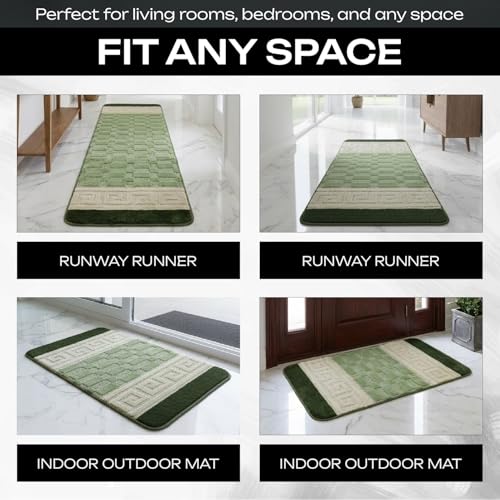 PHP Non-Slip Area Rug, 80 x 150 cm Washable, Heavy Duty Floor Protector Anti Slip Hallway Large Rug for Indoor Outdoor Hall Bedroom and Kitchen - Green - Image 6
