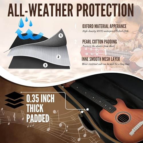 Flexzion Ukulelen-Gigbag – Uke Rucksack, Aufbewahrung, weiche Tasche, wasserdicht, mit Tragegriff, Tasche und verstellbarem Schultergurt, Musikzubehör für Konzerttouren, Reisen, Schwarz, 26 in, Tenor