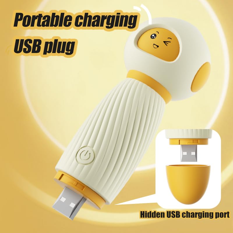 Image of Cute Cartoon Mini Massager - Handheld USB Rechargeable & Quiet - 10 Patterns Personal Vibration Wand for Women Neck, Back, Tension Relief & Sports Recovery (Milky White)