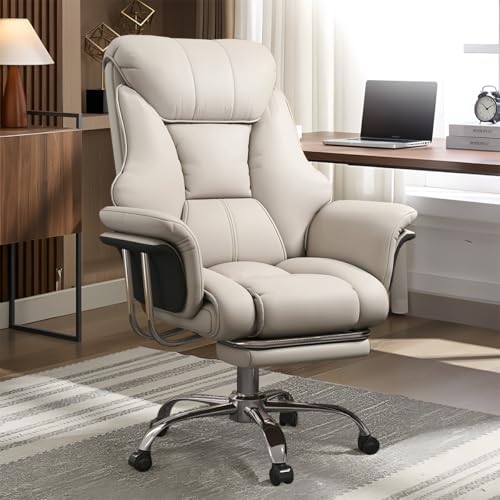 Image of Big and Tall Office Chair Wide Seat Ergonomic Leather Executive Desk Chair with Leg Rest, Heavy-Duty 550 lbs Adjustable Height Computer Gaming Chairs