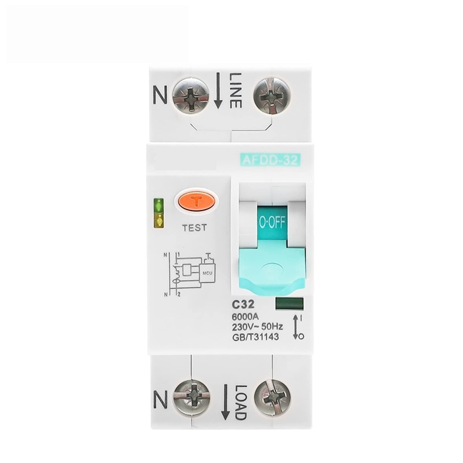 Dispositivo de detección de fallas de arco AFDD-32, interruptor de circuito, interrupción de sobrecarga, protección contra cortocircuitos, AFDD + MCB 32A 6KA 1P + N 1 Uds(32A)